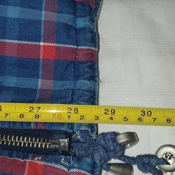 Vintage 90's Denim and Plaid Zip Up Midweight Reversible Coat w Zipper Sleeves - Picture 15 of 16